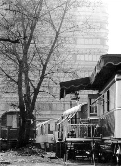 Mobile homes of carnies, Milan, Italy, 70 years