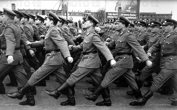 Parade of the people's police departments, volkspolizei, marx- engels platz, east berlin, germany