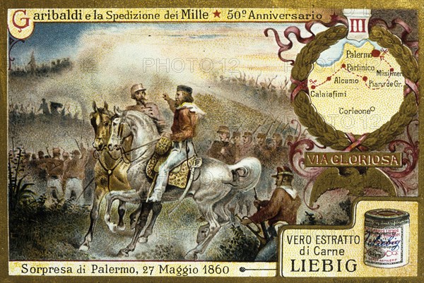 Garibaldi and shipment of a thousand, 50th anniversary, surprise of Palermo, 1860 liebig figurine, 1910