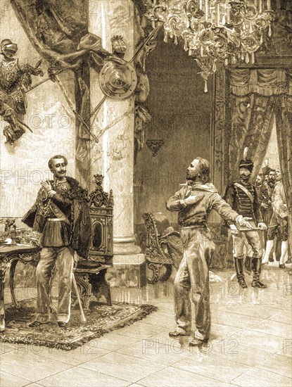 Meeting between carlo alberto di savoia and giuseppe garibaldi in roverbella, 1848