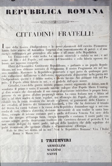 Laws regulations ordinances and circulars of the Roman republic, CLXXI triumvirate program, year 1849