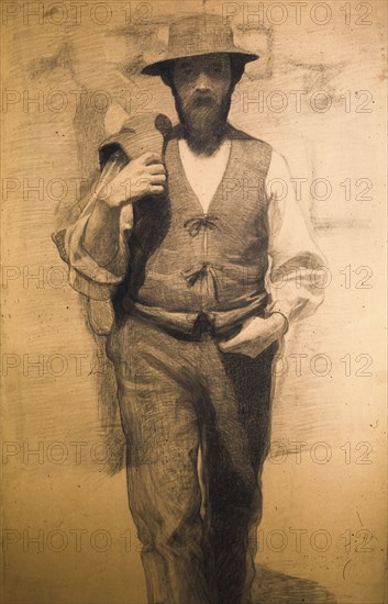 La fiumana, draft in charcoal and pastel, giuseppe pellizza da volpedo