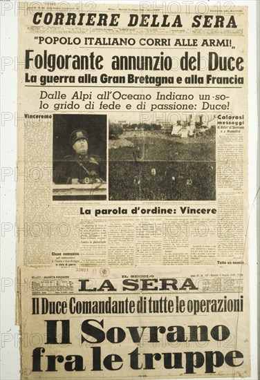 Corriere della sera, the declaration of war against france and england, 1940