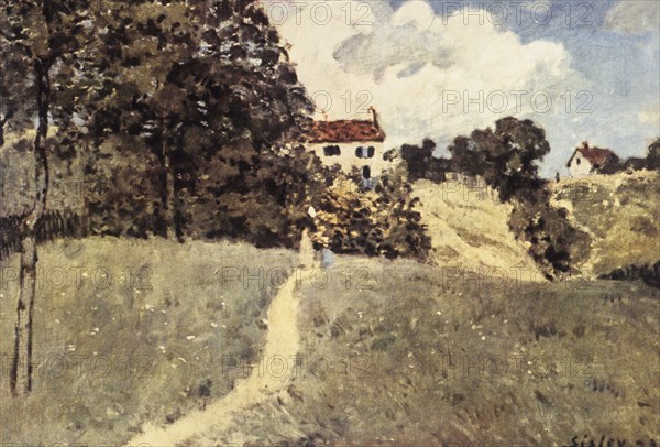 Landscape with houses, alfred sisley, 1873