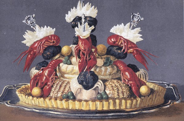 Illustration painted by marcel ronjat for the cookbook le livre de cuisine by the chef jules gouffe, 1867