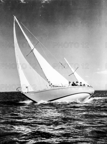 Fiberglass sailboat, bermuda race, 1958