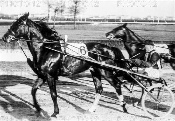 Trotting horse race, gran premio Milano, won by muscletone led by finn, racecourse milan 1935