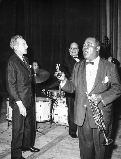 Jean cocteau and loius armstrong, grand prix national du disque, nice, 1961