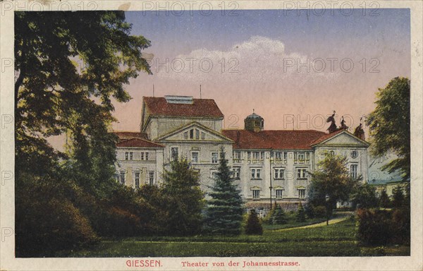 Theater from Johannesstraße, Giessen, Hesse, Germany, view from ca 1910, digital reproduction of a public domain postcard.