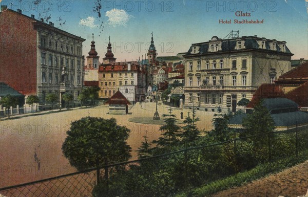 Klodzko, German Glatz, Silesian Glootz, Czech Kladsko, capital of the powiat Klodzki in the Lower Silesian Voivodeship in Poland, formerly Silesia, Germany, view from ca 1910, digital reproduction of a public domain postcard.