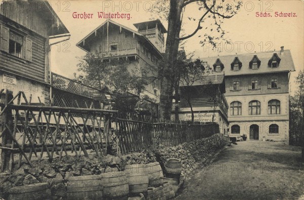 Großer Winterberg in Saxon Switzerland, Elbe Sandstone Mountains, Saxony, Germany, view from about 1910, digital reproduction of a public domain postcard.