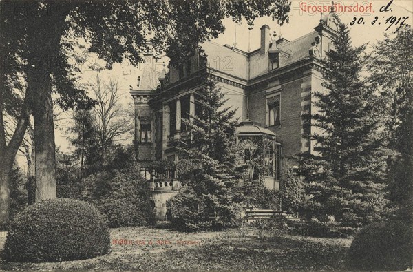 Grossröhrsdorf, small town in the district of Bautzen, Saxony, Germany, view from about 1910, digital reproduction of a public domain postcard.