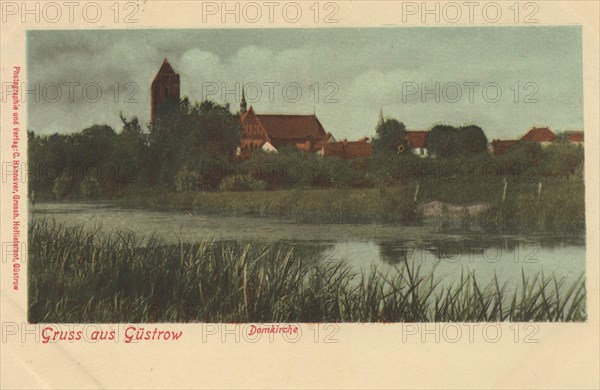 Cathedral church, Güstrow, Rostock County, Mecklenburg-Western Pomerania, Germany, view from c. 1910, digital reproduction of a public domain postcard.