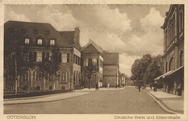 Kökerstraße in Gütersloh, North Rhine-Westphalia, Germany, view from ca 1910, digital reproduction of a public domain postcard.