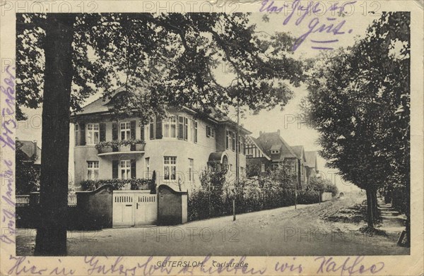 Carlstraße in Gütersloh, North Rhine-Westphalia, Germany, view from ca 1910, digital reproduction of a public domain postcard.