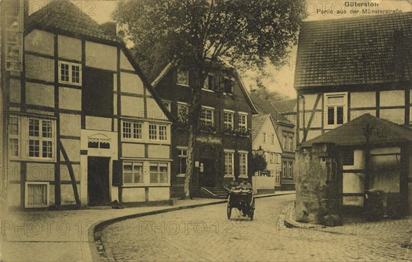 Münsterstraße in Gütersloh, North Rhine-Westphalia, Germany, view from ca 1910, digital reproduction of a public domain postcard.
