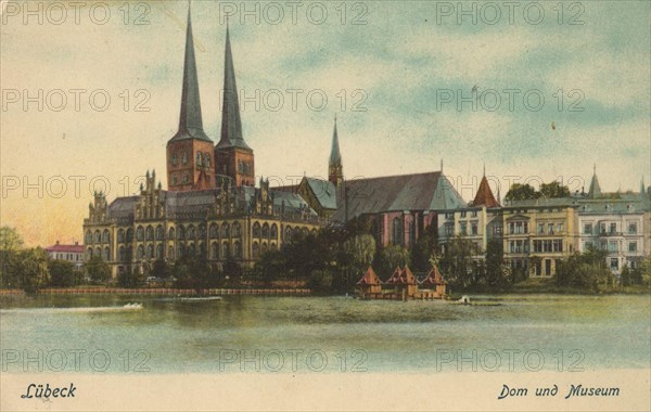 Cathedral of Lübeck, Schleswig-Holstein, Germany, view from ca 1910, digital reproduction of a public domain postcard.