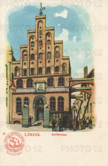 Schifferhaus in Lübeck, Schleswig-Holstein, Germany, view from ca 1910, digital reproduction of a public domain postcard.