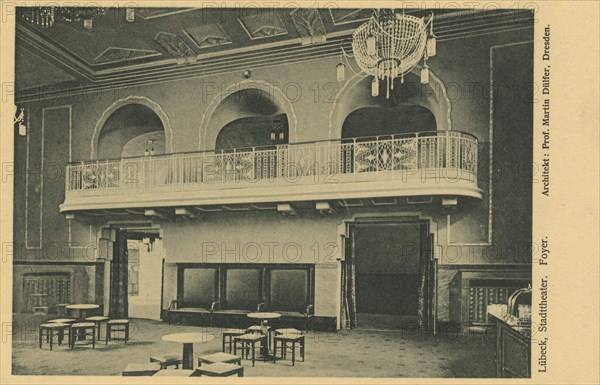 Municipal theater of Lübeck, Schleswig-Holstein, Germany, view from ca 1910, digital reproduction of a public domain postcard.