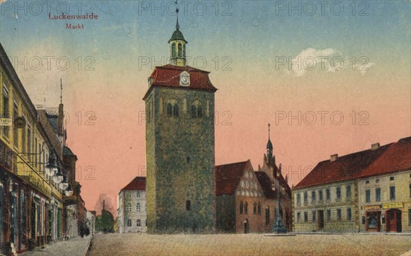 Market Luckenwalde, district town of the county Teltow-Fläming in Brandenburg, view from ca 1910, digital reproduction of a public domain postcard.