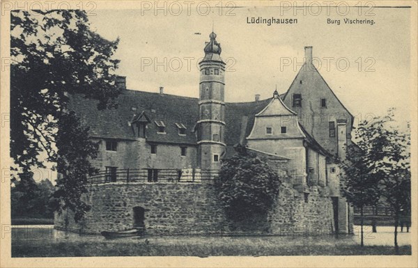 Vischering Castle near Lüdinghausen, Coesfeld County, North Rhine-Westphalia, Germany, view from c. 1910, digital reproduction of a public domain postcard.