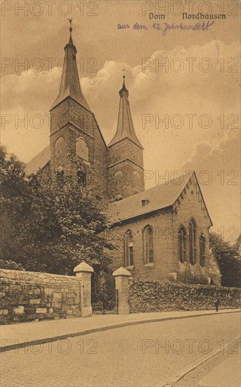 Cathedral of Nordhausen, Thuringia, Germany, view from ca 1910, digital reproduction of a public domain postcard.