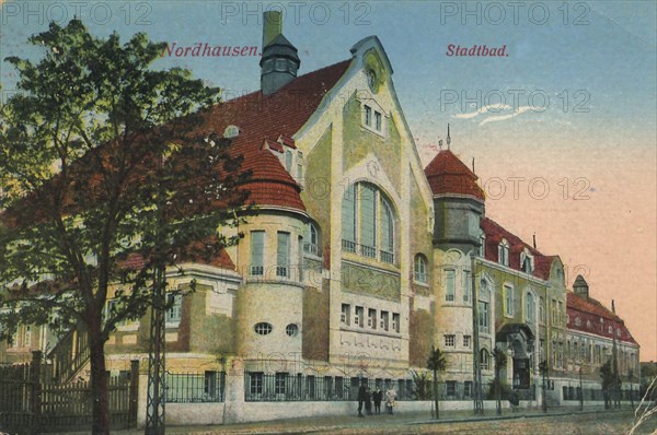 City bath of Nordhausen, Thuringia, Germany, view from ca 1910, digital reproduction of a public domain postcard.