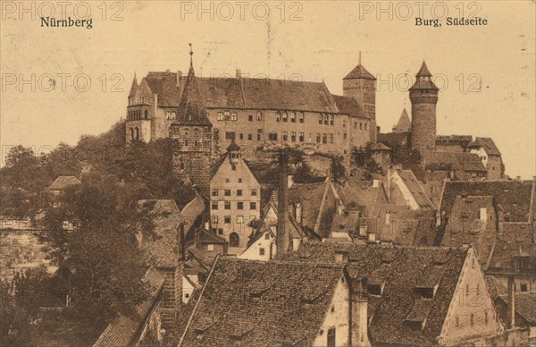 Castle of Nuremberg, Middle Franconia, Bavaria, Germany, view from about 1910, digital reproduction of a public domain postcard.
