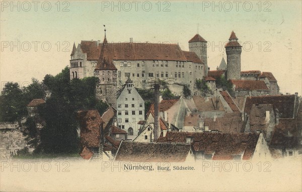 Castle of Nuremberg, Middle Franconia, Bavaria, Germany, view from about 1910, digital reproduction of a public domain postc.