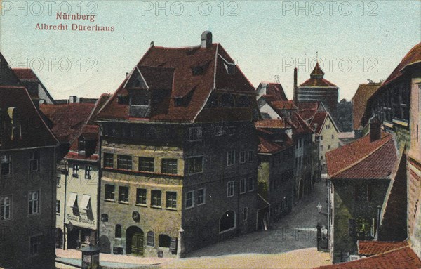 Dürerhaus in Nuremberg, Middle Franconia, Bavaria, Germany, view from ca 1910, digital reproduction of a public domain postcard.