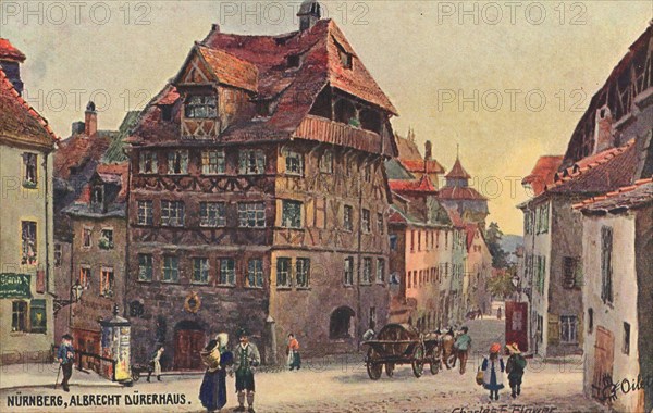 Dürerhaus in Nuremberg, Middle Franconia, Bavaria, Germany, view from ca 1910, digital reproduction of a public domain p.
