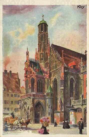 Frauenkirche in Nürnberg, Mittelfranken, Bayern, Deutschland, Ansicht von ca 1910, digitale Reproduktion einer gemeinfreien Postkarte.