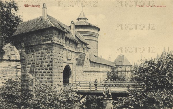 at the Frauentor in Nuremberg, Middle Franconia, Bavaria, Germany, view from c. 1910, digital reproduction of a public domain postcard.