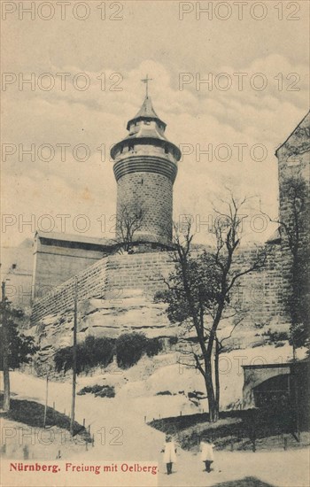 Castle tower in Nuremberg, Middle Franconia, Bavaria, Germany, view from c. 1910, digital reproduction of a public domain postcard.