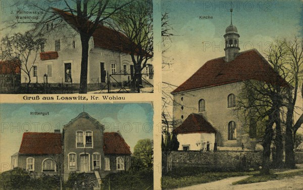 Losswitz near Wohlau, Wolow, a town in the Lower Silesian Voivodeship, Poland, view from c. 1910, digital reproduction of a public domain postcard.