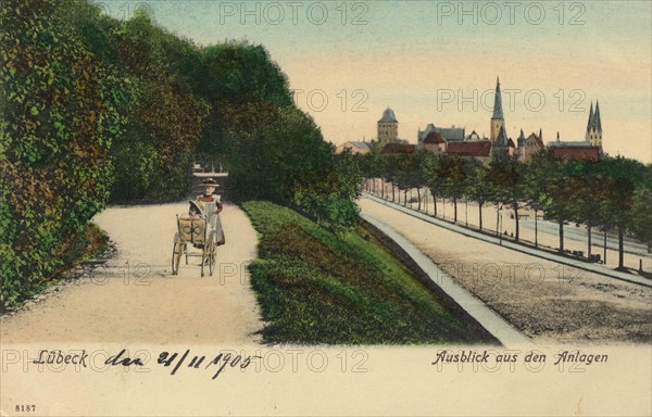Lübeck, Schleswig-Holstein, Germany, view from c. 1910, digital reproduction of a public domain postcard.