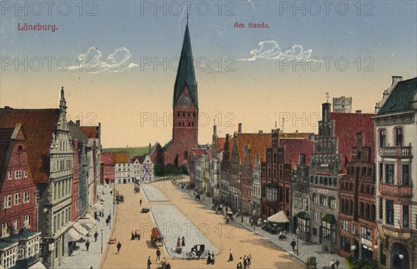 Am Sande in Lüneburg, Lower Saxony, Germany, view from ca 1910, digital reproduction of a public domain postcard.