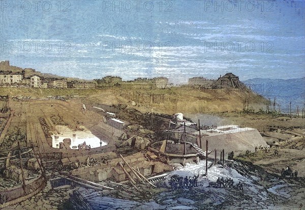 Construction site of the new port of La Spezia in 1868