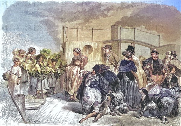 Passengers on the deck of a steamboat on the Danube near Budapest