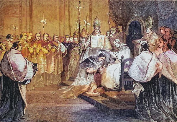 Pope Pius IX presents the cardinal's hat to Lucien-Louis-Joseph-Napoleon Bonaparte