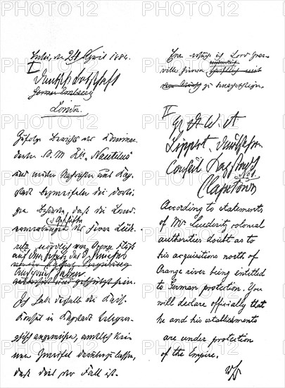 Telegram from Bismarck deciding the taking of possession of the first German colony German South West Africa