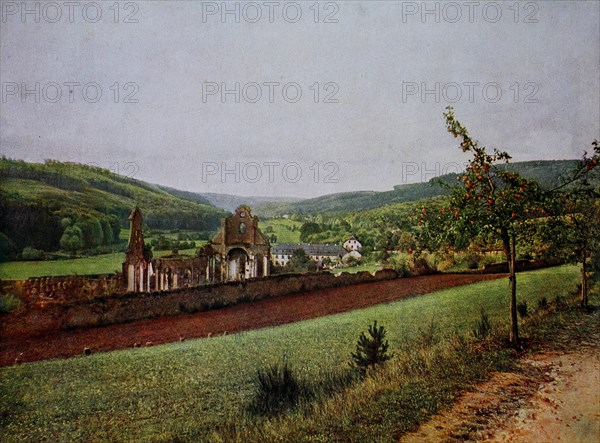 The ruins of the monastery Himmerod in the Eifel in 1910, Rhineland-Palatinate, Germany, photograph, digitally restored reproduction of an original artwork from the early 20th century, exact original date not known.
