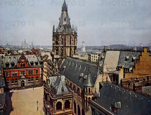 View of the city hall in Cologne in 1910, North Rhine-Westphalia, Germany, photograph, digitally restored reproduction of an original artwork from the early 20th century, exact original date unknown.