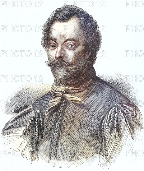 Sir Francis Drake, Vizeadmiral, 1540 - 1596, war ein englischer Seekapitän, Freibeuter, Seefahrer, Sklavenhändler und Politiker des elisabethanischen Zeitalters, historical, digital improved reproduction of an original from the 19th century / digitale Reproduktion einer Originalvorlage aus dem 19. Jahrhundert, Originaldatum nicht bekannt, ca 1880.