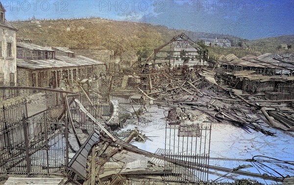 Schäden nach einem Zyklon auf der Insel Martinique. Die Ruinen der Markthalle in Fort-de-Frane. Der Martinique-Wirbelsturm von 1891