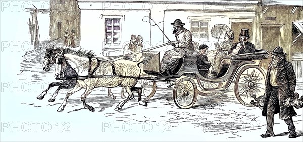 Traveling by horse-drawn carriage