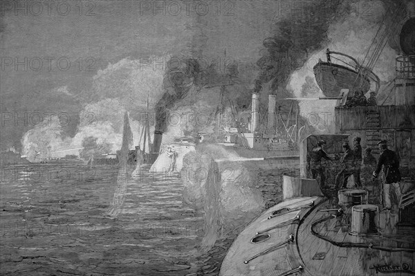 Fire To The The Taku Forts Or Dagu Forts In The First Opium War