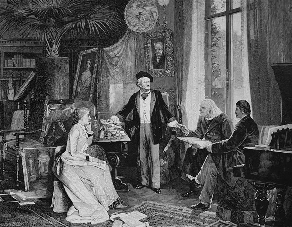 Richard Wagner And Cosima Wagner Together With Liszt And Hans Von Wolzogen In Their Home