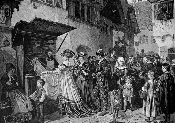 Typical Market Scene In The Middle Ages In Germany