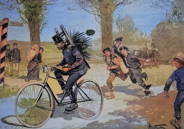 Chimney Sweep On Bicycle In 1870
